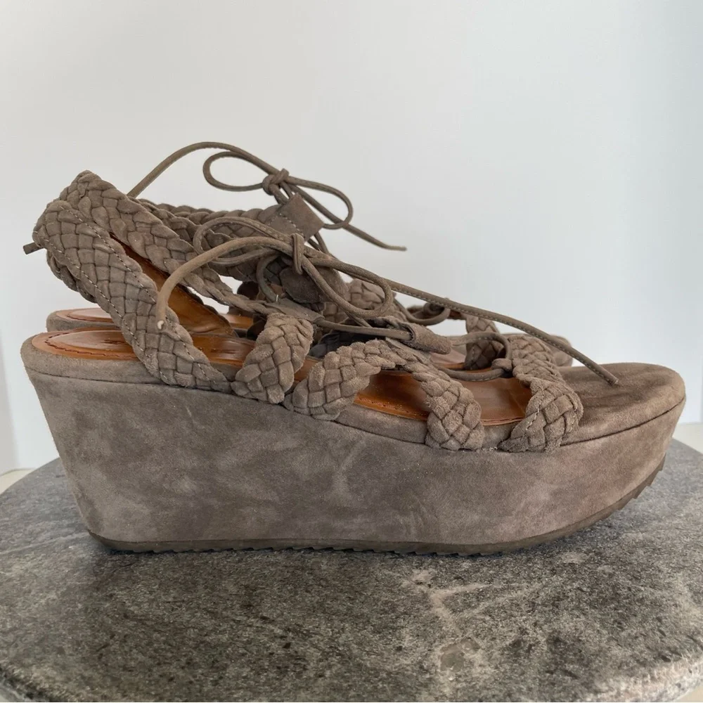 Trask Suede Leather Wedge Heels Sandals Braided Rope 9.5